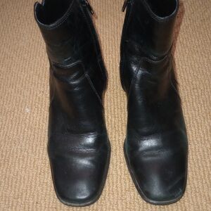 ANTONIO MELANI Black Fine Italian Leather Dress Boots. 6.5. Square Toe